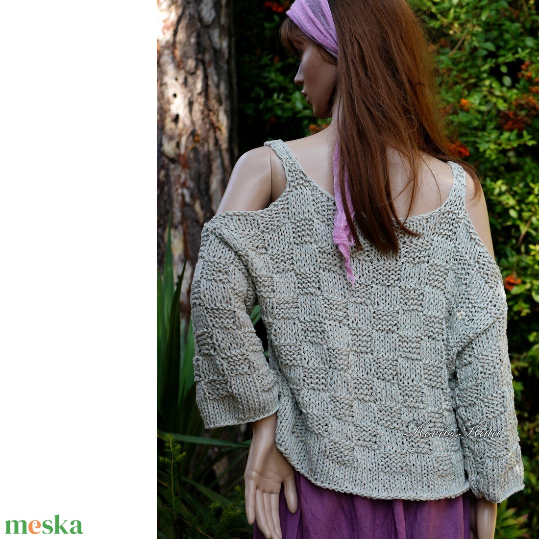 NIKÉ / belle - exkluzív kézzel kötött pamut-len-viszkóz design pulóver / jade - ruha & divat - női ruha - pulóver - Meska.hu