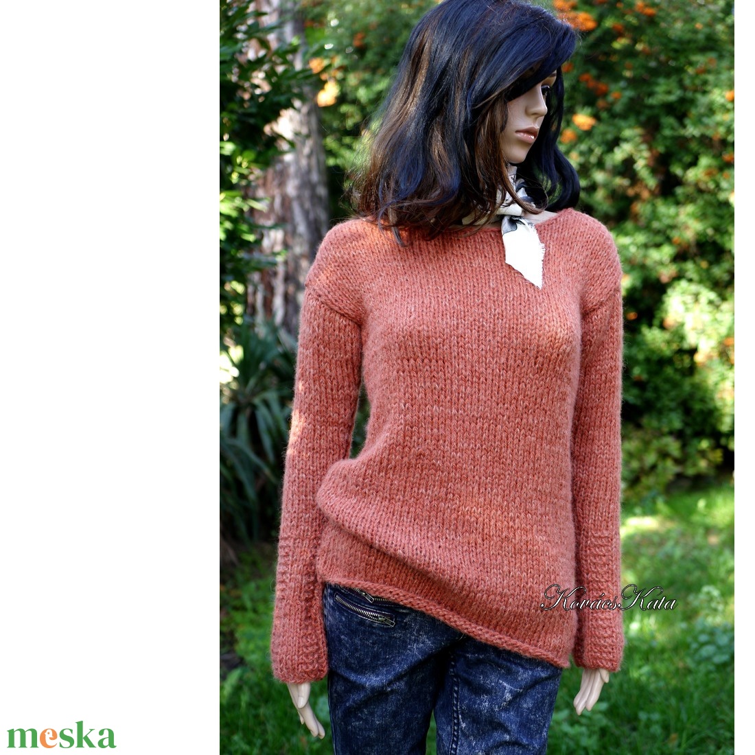 AMANDA MERINÓ-PULCSI - exkluzív kézzel kötött minimál pulóver / rozsda - ruha & divat - női ruha - pulóver - Meska.hu