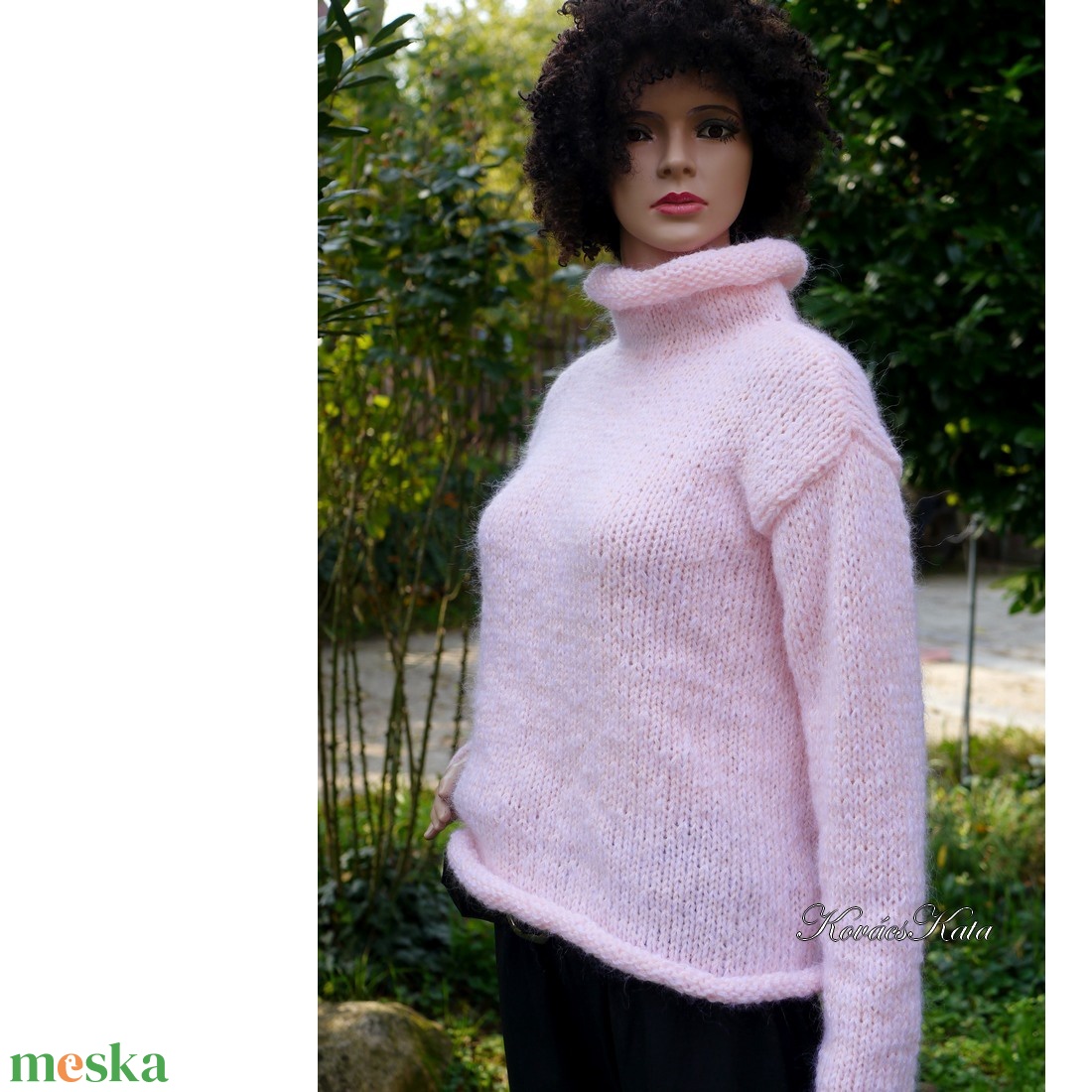 TEKNŐC-PULCSI - kézzel kötött mohair-akril pulóver /  rózsaszín - ruha & divat - női ruha - pulóver - Meska.hu
