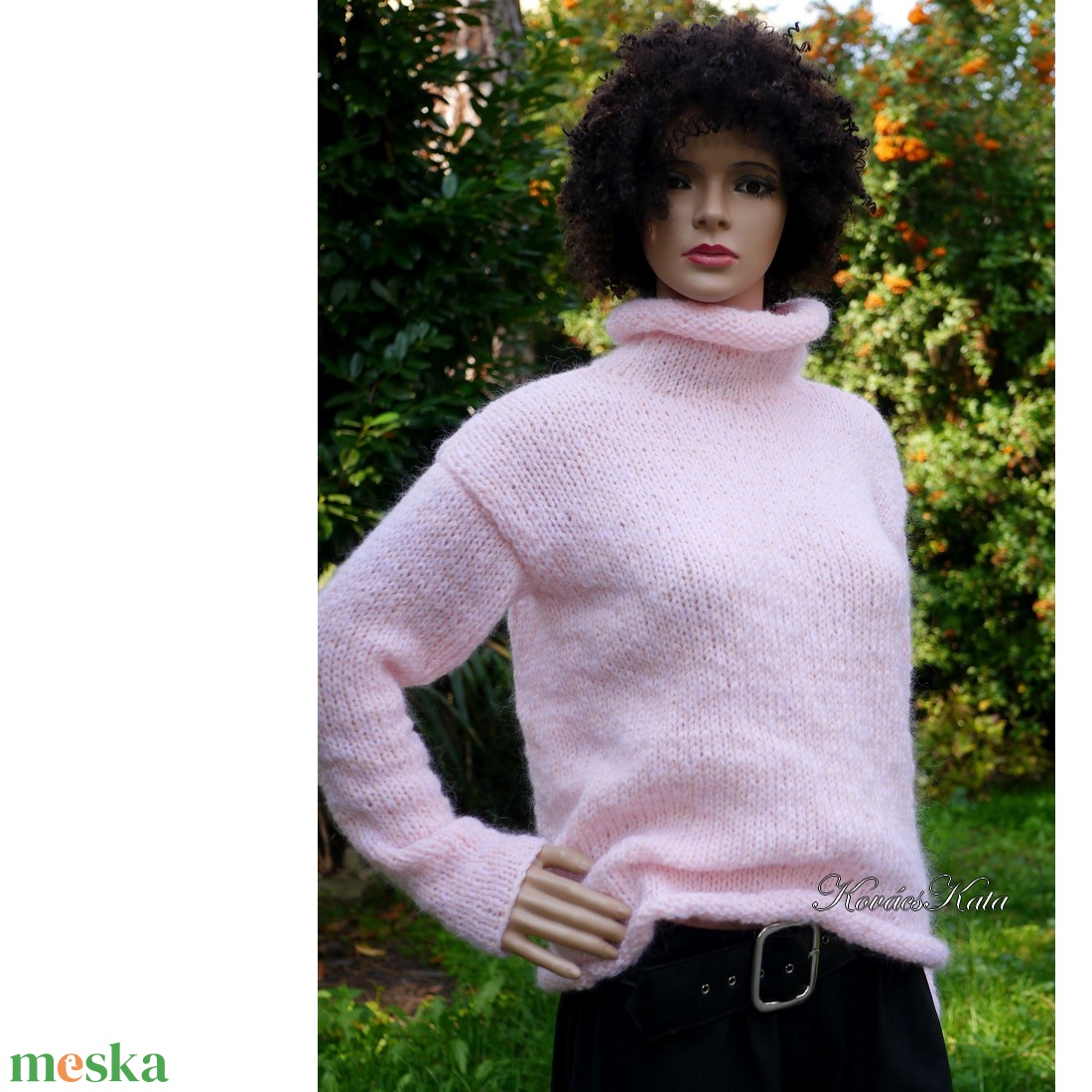 TEKNŐC-PULCSI - kézzel kötött mohair-akril pulóver /  rózsaszín - ruha & divat - női ruha - pulóver - Meska.hu