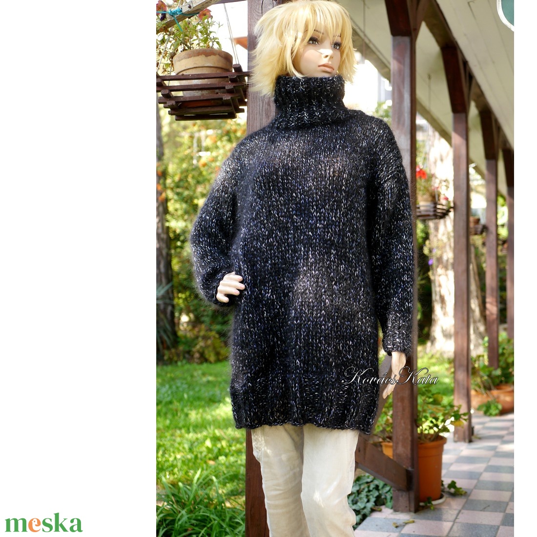 COLETTE-LUX - oversized kézzel kötött trendi pulóver ruha / fekete - ruha & divat - női ruha - pulóver - Meska.hu