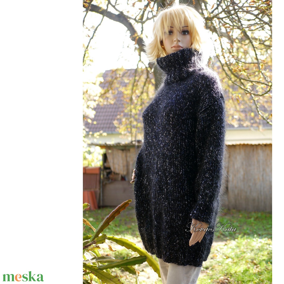 COLETTE-LUX - oversized kézzel kötött trendi pulóver ruha / fekete - ruha & divat - női ruha - pulóver - Meska.hu