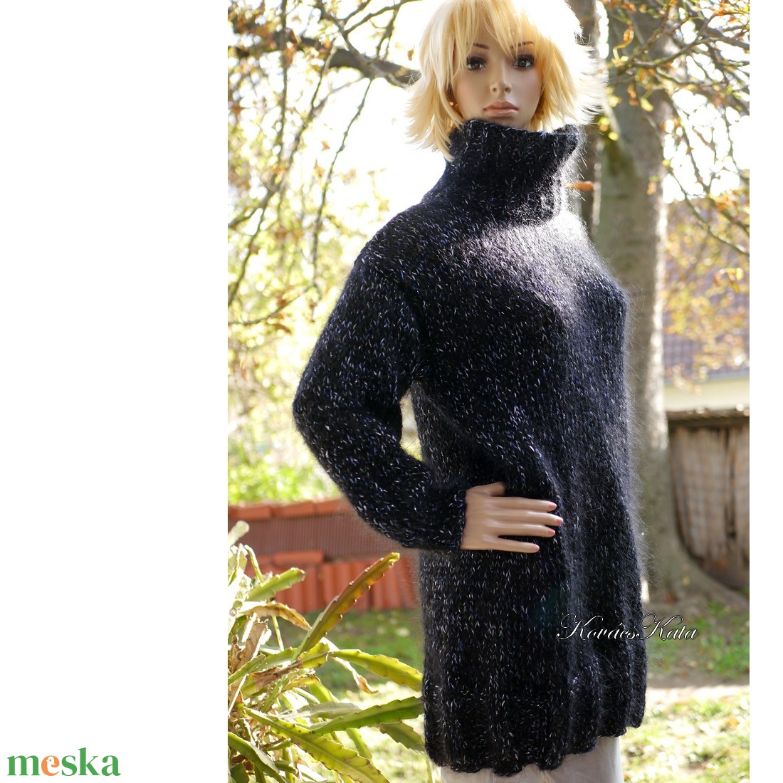 COLETTE-LUX - oversized kézzel kötött trendi pulóver ruha / fekete - ruha & divat - női ruha - pulóver - Meska.hu