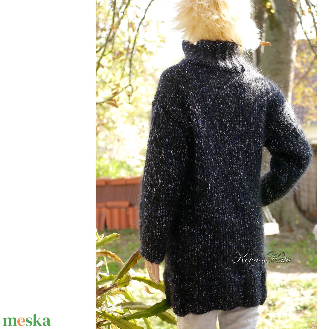 COLETTE-LUX - oversized kézzel kötött trendi pulóver ruha / fekete - ruha & divat - női ruha - pulóver - Meska.hu