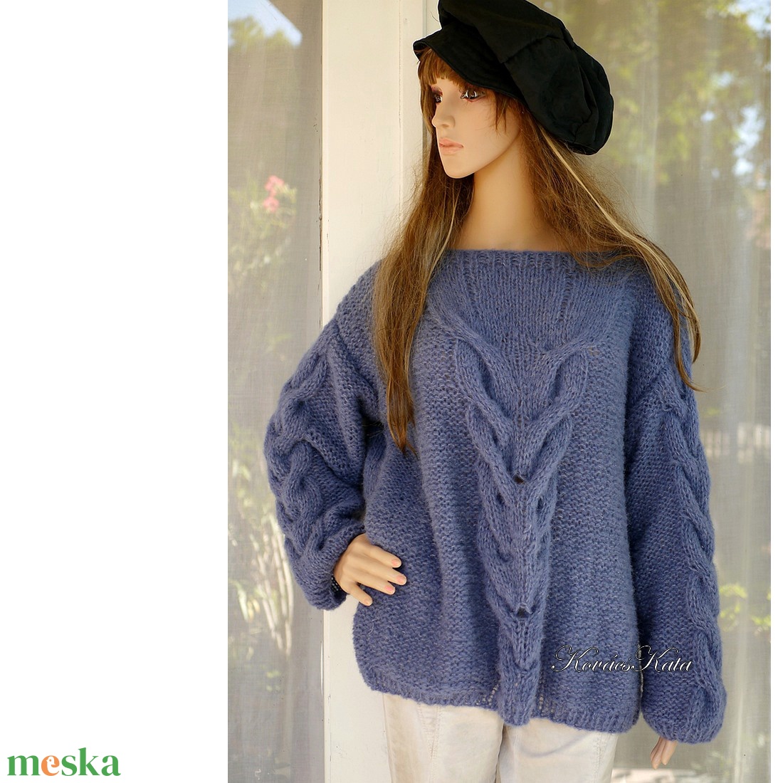 SALLY ALPAKA PULCSI - exkluzív kézzel kötött design pulóver / denim - ruha & divat - női ruha - pulóver - Meska.hu