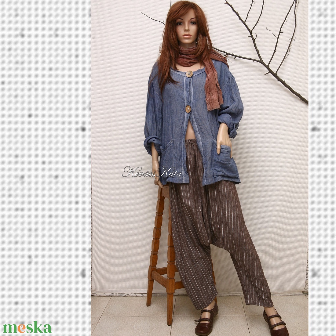 RELAX-NACI - bohém mély-ülepű  lenszövet nadrág - ruha & divat - női ruha - nadrág - Meska.hu