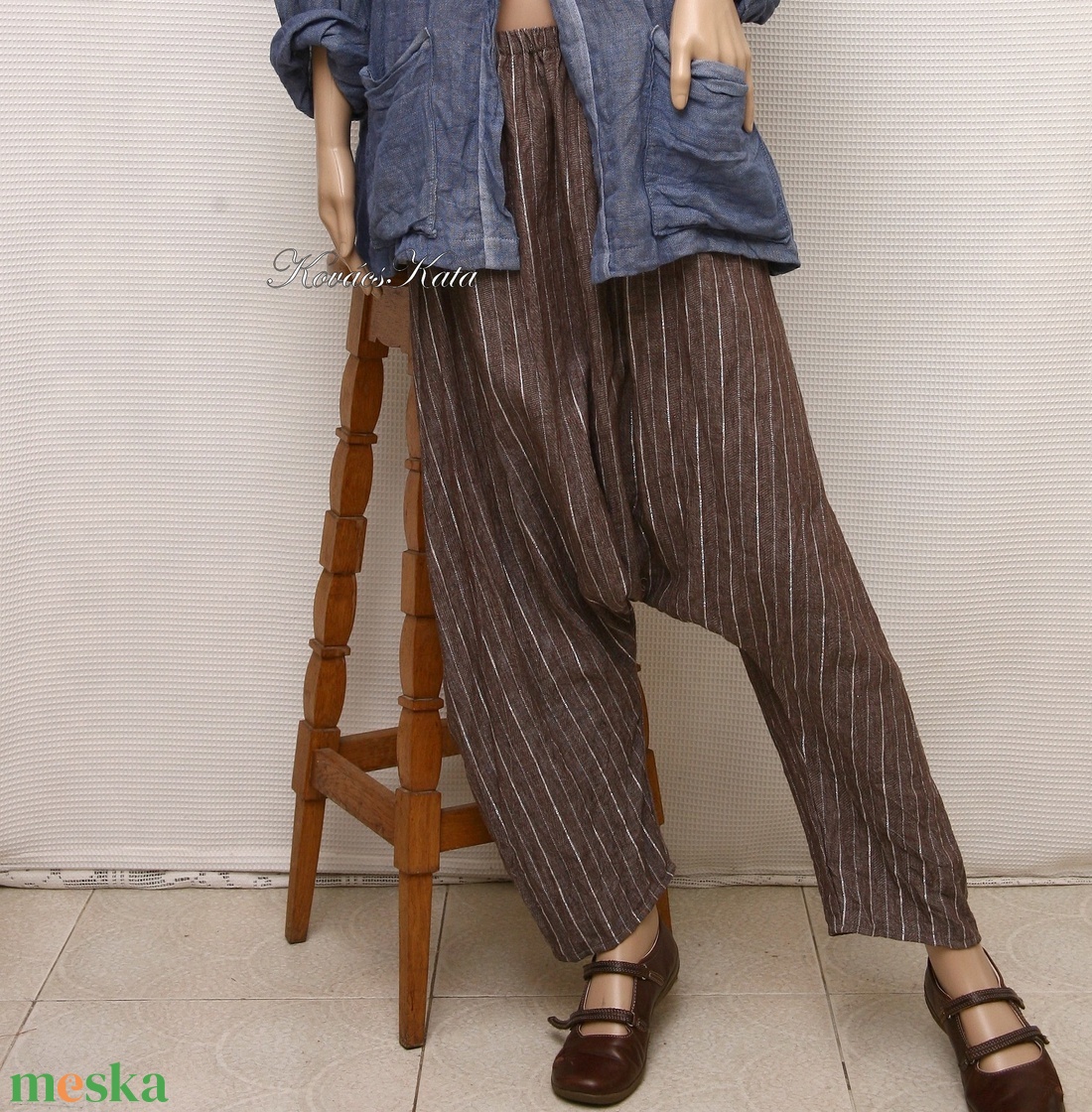 RELAX-NACI - bohém mély-ülepű  lenszövet nadrág - ruha & divat - női ruha - nadrág - Meska.hu