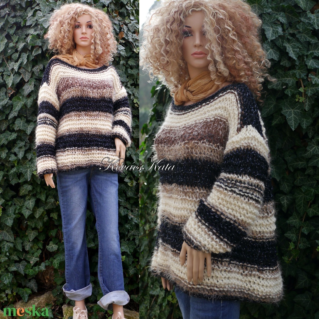 SZONIA - trendi chunky oversize kézzel kötött pulóver - ruha & divat - női ruha - pulóver - Meska.hu