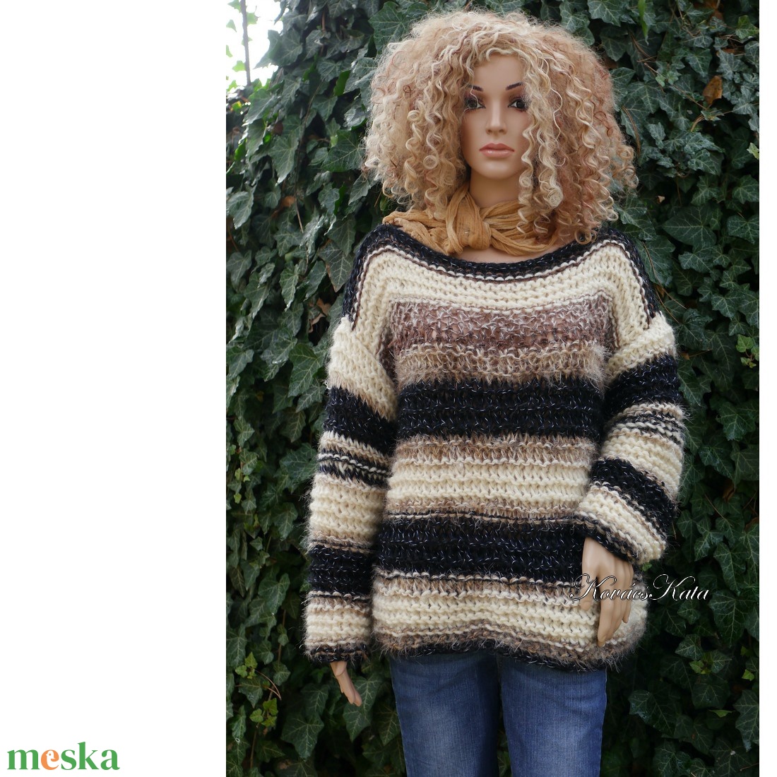 SZONIA - trendi chunky oversize kézzel kötött pulóver - ruha & divat - női ruha - pulóver - Meska.hu