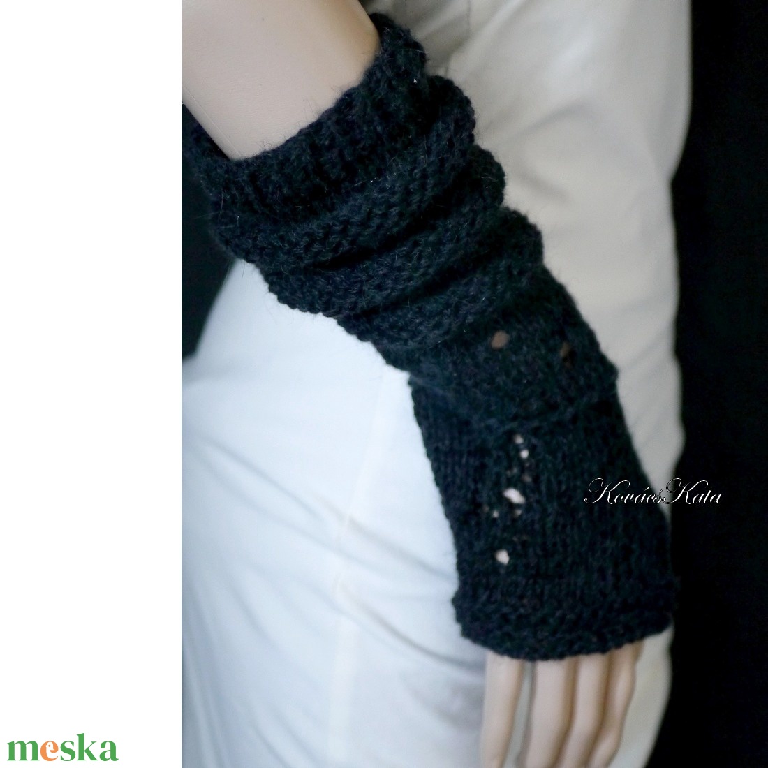 BOSZI-KESZTYŰ / ANGORA-LACE - exkluzív kesztyűszár, kézmelegítő / fekete - ruha & divat - sál, sapka, kendő - kesztyű - Meska.hu