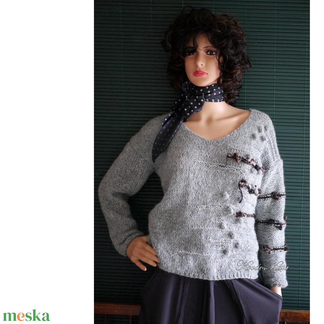 ALPAKA/BARKA - kézzel kötött extravagáns artsy-design pulóver / jade - ruha & divat - női ruha - pulóver & kardigán - Meska.hu