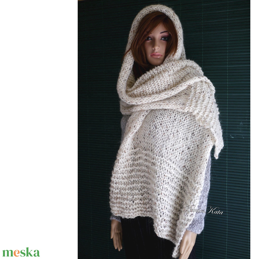 MAXI-STÓLA - extravagáns kézzel kötött mohair sál HERMELIN / bézs - ruha & divat - női ruha - poncsó - Meska.hu MAXI-STÓLA - extravagáns kézzel kötött mohair sál HERMELIN / bézs - ruha & divat - női ruha - poncsó - Meska.hu