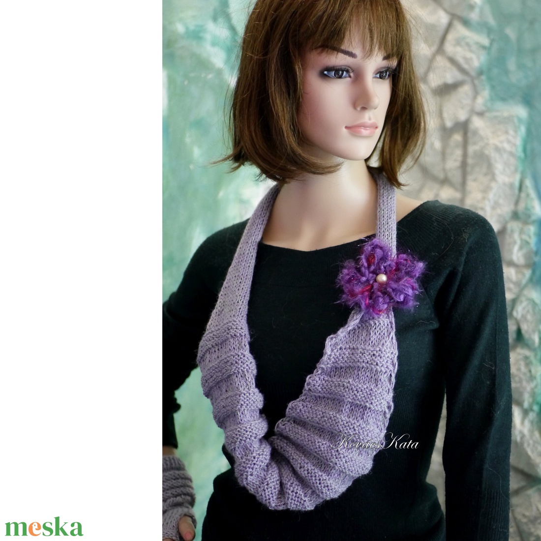 BOSZI-KESZTYŰ / BABYALPAKA-SILK - kézzel kötött exkluzív kesztyűszár, kézmelegítő / acélszürke - ruha & divat - sál, sapka, kendő - kesztyű - Meska.hu
