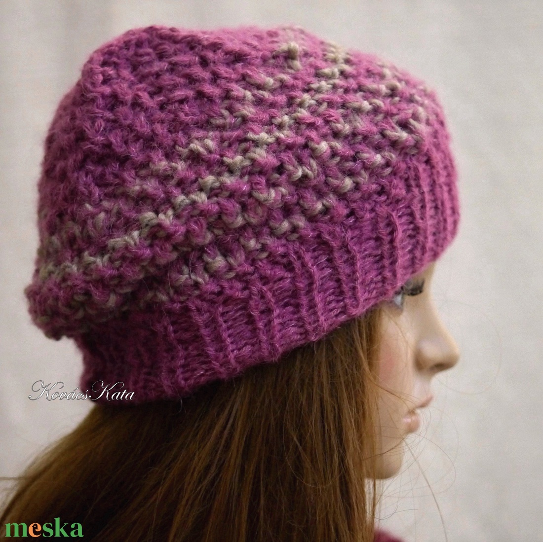 SZILVI-SAPI / bébi-alpaka - trendi kézzel kötött beanie gyapjú sapka / mályva - ruha & divat - sál, sapka, kendő - sapka - Meska.hu