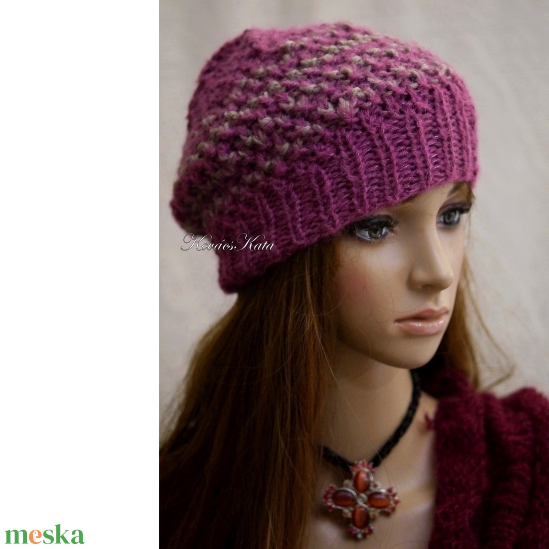 SZILVI-SAPI / bébi-alpaka - trendi kézzel kötött beanie gyapjú sapka / mályva - ruha & divat - sál, sapka, kendő - sapka - Meska.hu