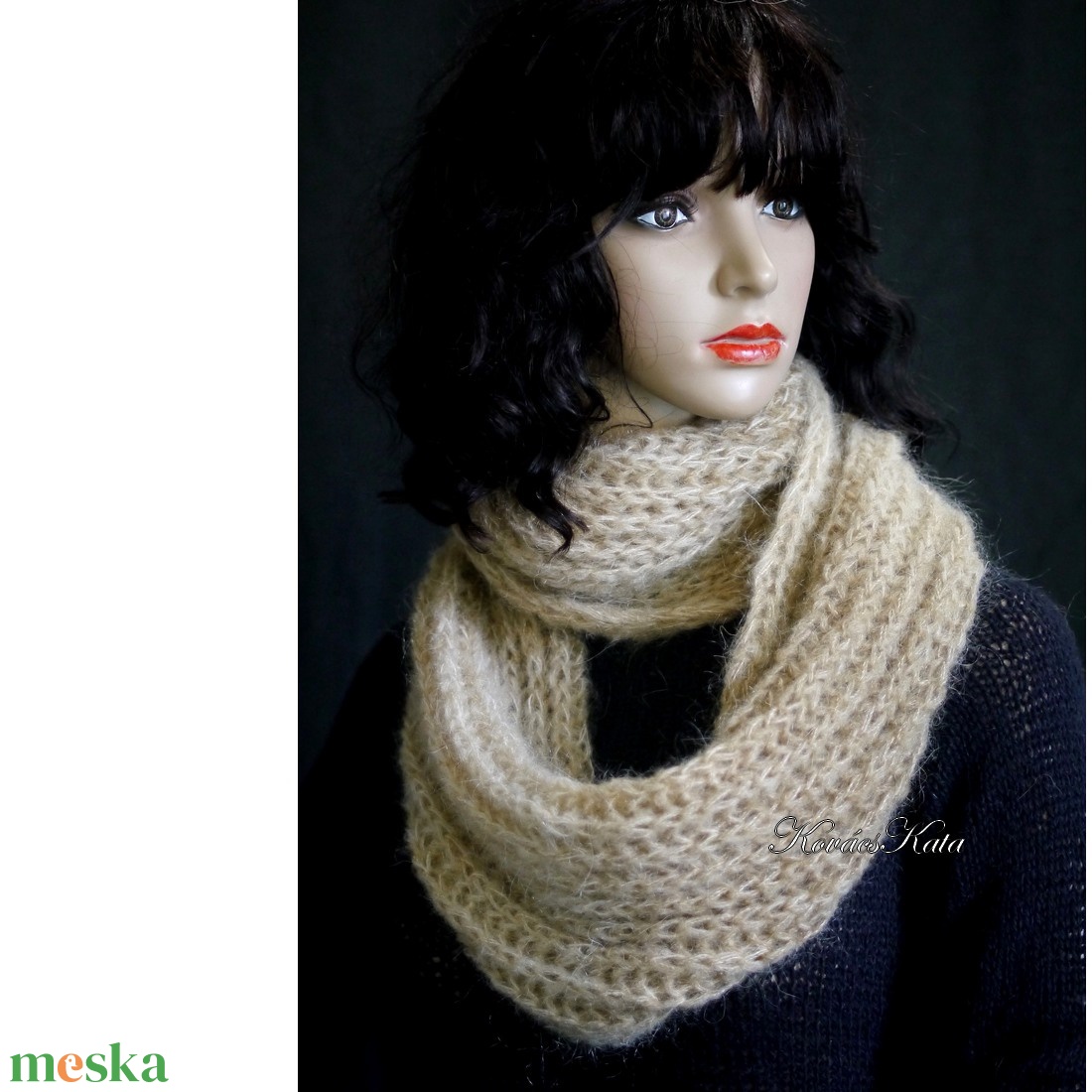 INFINITY / mohair - exkluzív kézzel kötött körsál / bézs - ruha & divat - sál, sapka, kendő - sál - Meska.hu