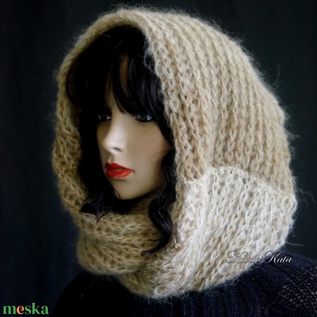 INFINITY / mohair - exkluzív kézzel kötött körsál / bézs - ruha & divat - sál, sapka, kendő - sál - Meska.hu