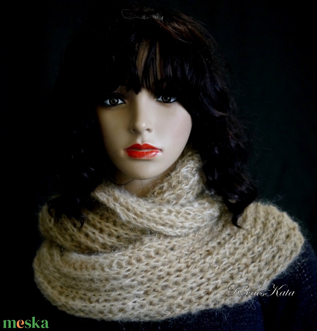 INFINITY / mohair - exkluzív kézzel kötött körsál / bézs - ruha & divat - sál, sapka, kendő - sál - Meska.hu