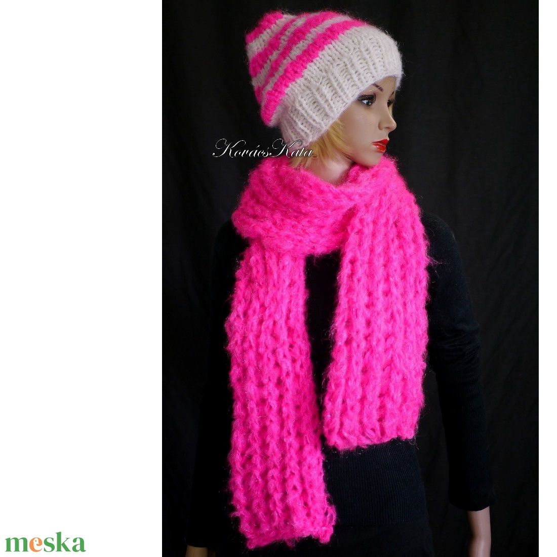 DUSI-SÁL - kézzel kötött hosszú sál / neon pink - ruha & divat - sál, sapka, kendő - sál - Meska.hu DUSI-SÁL - kézzel kötött hosszú sál / neon pink - ruha & divat - sál, sapka, kendő - sál - Meska.hu