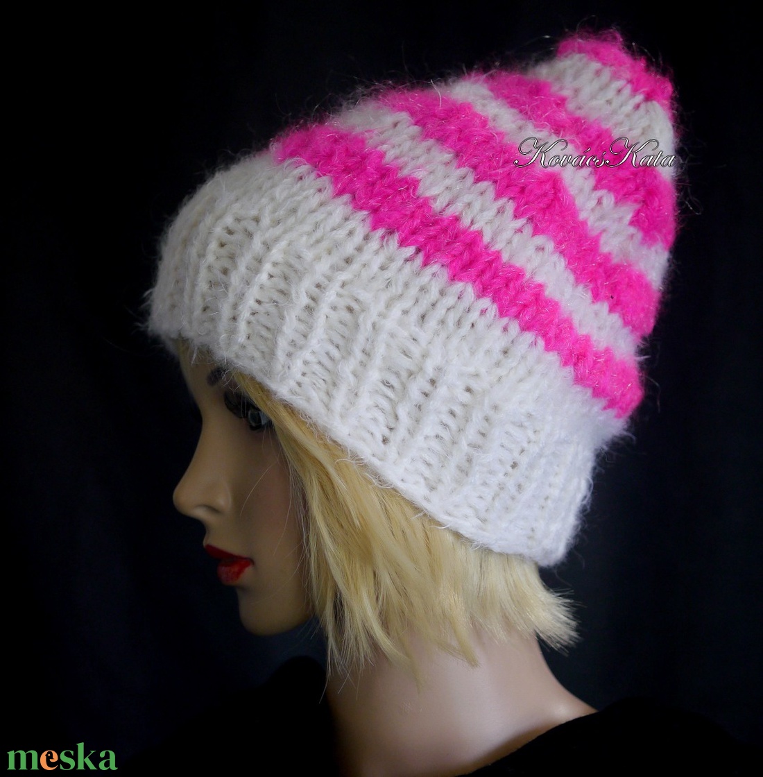 LONCI-SAPI - kézzel kötött vastag bohém mohair sapka / pink, fehér - ruha & divat - sál, sapka, kendő - sapka - Meska.hu LONCI-SAPI - kézzel kötött vastag bohém mohair sapka / pink, fehér - ruha & divat - sál, sapka, kendő - sapka - Meska.hu