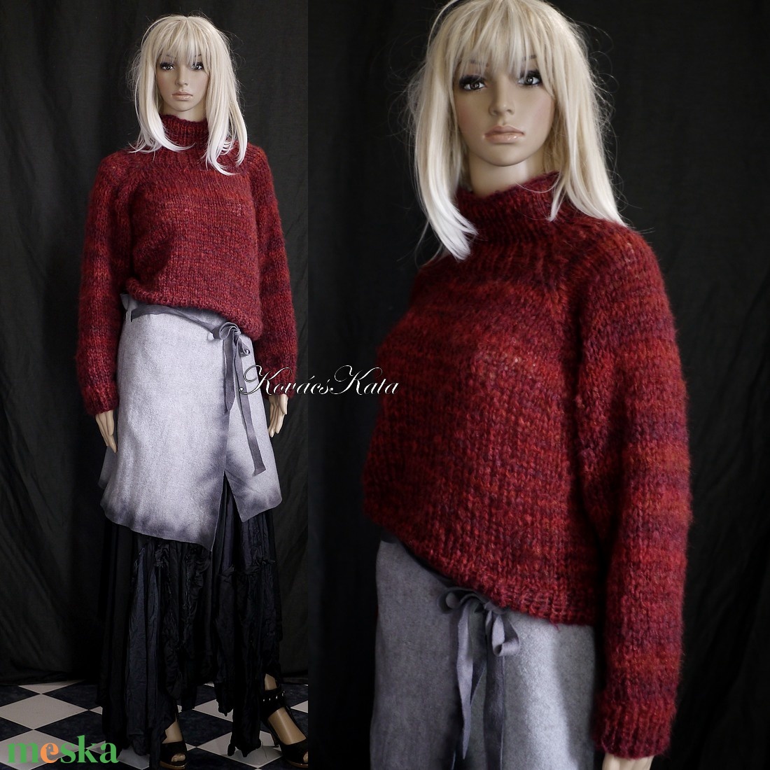 MANIA - trendi kézzel kötött magas-nyakú mohair pulóver / bordó - ruha & divat - női ruha - pulóver - Meska.hu MANIA - trendi kézzel kötött magas-nyakú mohair pulóver / bordó - ruha & divat - női ruha - pulóver - Meska.hu
