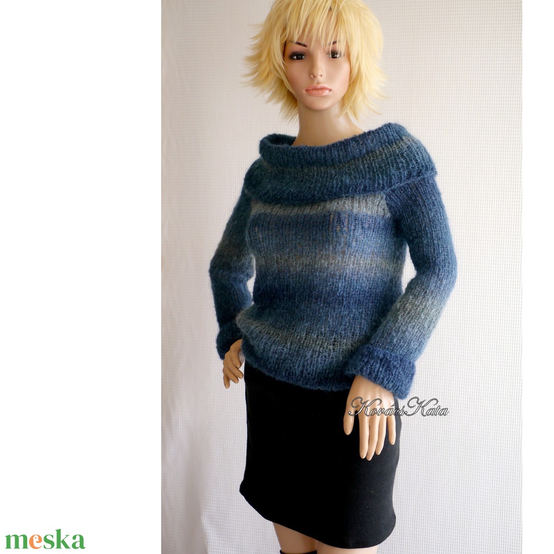 MARLENEMOHAIR-PULCSI - exkluzív kézzel kötött pulóver / kék színátmenetes - ruha & divat - női ruha - pulóver - Meska.hu