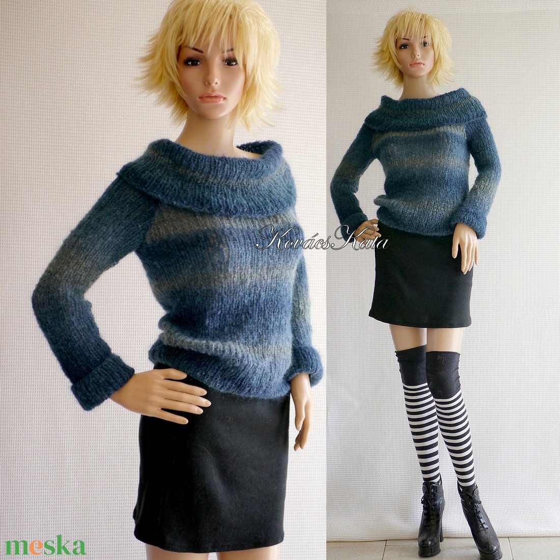 MARLENEMOHAIR-PULCSI - exkluzív kézzel kötött pulóver / kék színátmenetes - ruha & divat - női ruha - pulóver - Meska.hu