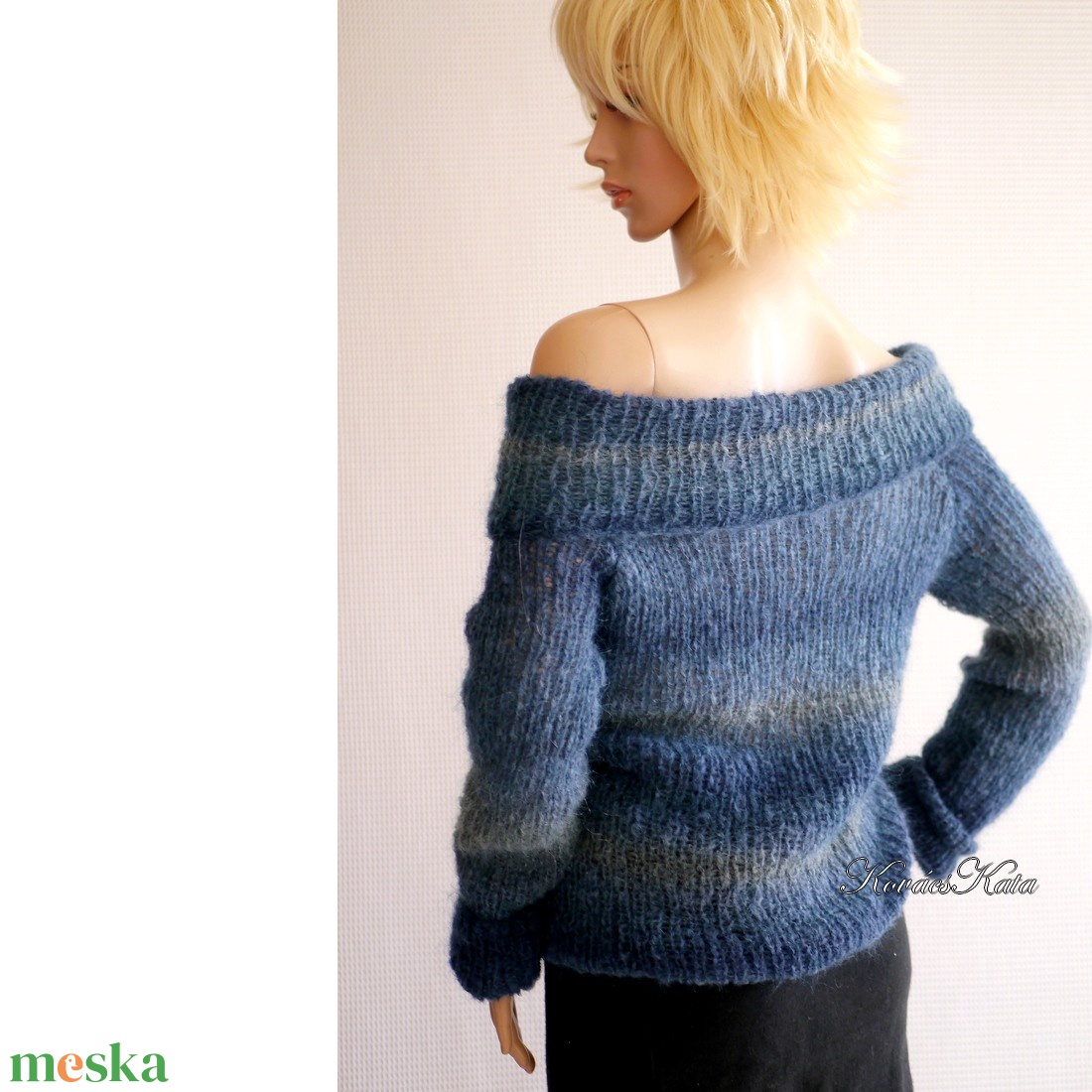 MARLENEMOHAIR-PULCSI - exkluzív kézzel kötött pulóver / kék színátmenetes - ruha & divat - női ruha - pulóver - Meska.hu