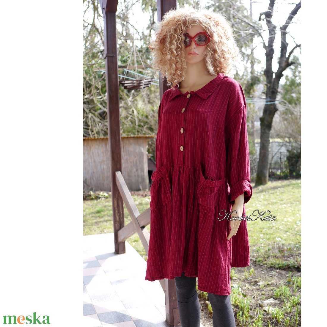 ILA-RUHA - flapper ingruha / bordó len - ruha & divat - női ruha - ruha - Meska.hu