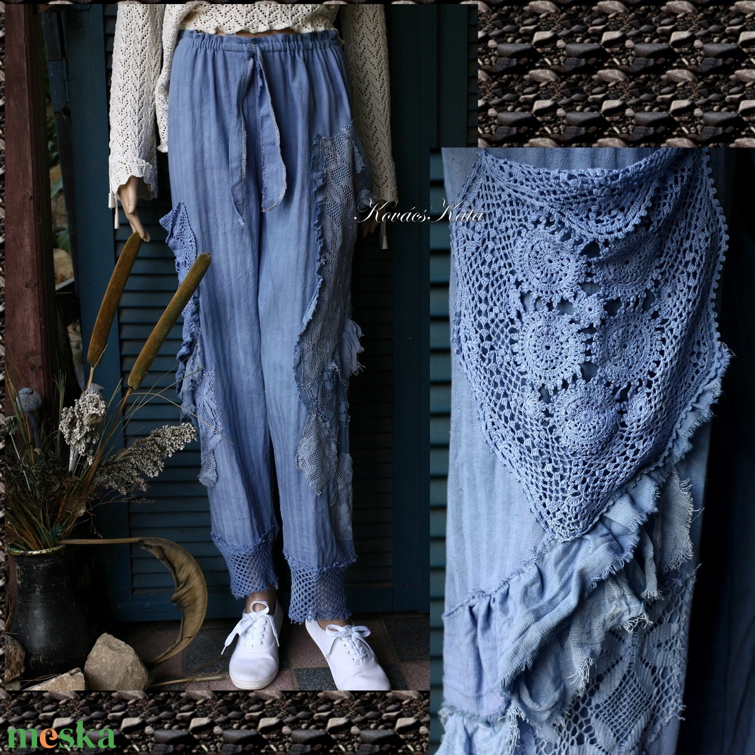 LIZY ARTSY NACI - applikált design nadrág / kék - ruha & divat - női ruha - nadrág - Meska.hu