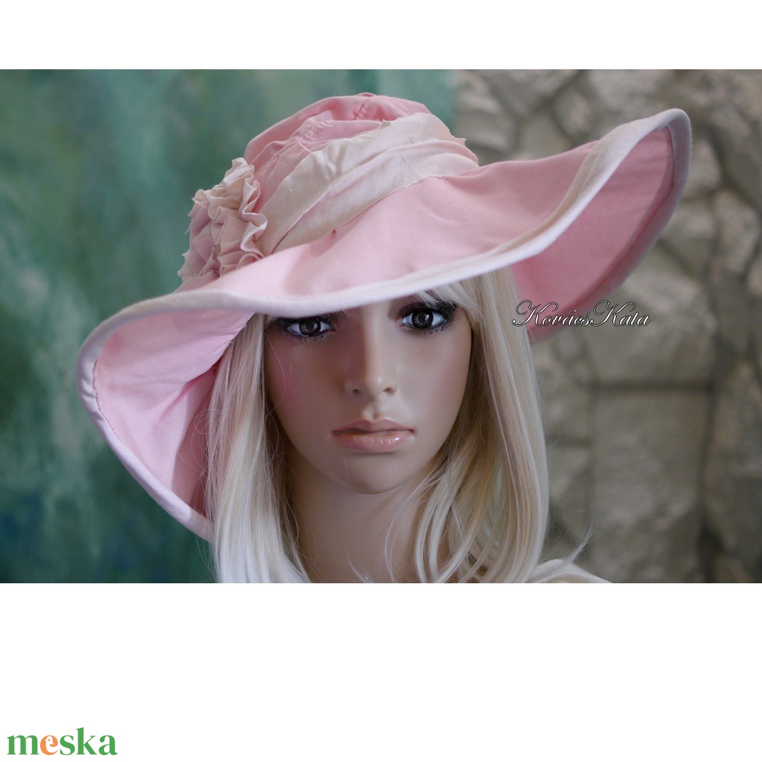RÓZSA-KALAP - romantikus széles-karimás vászon kalap - ruha & divat - sál, sapka, kendő - kalap - Meska.hu