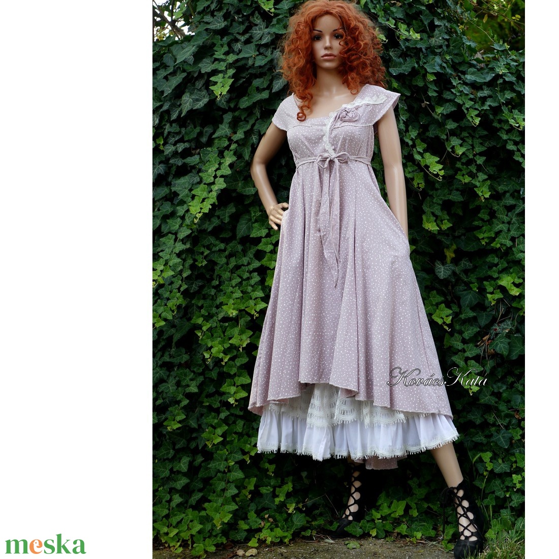 MARY PRINCESSZ - pamutszatén design ruha / mályva pöttyös - ruha & divat - női ruha - ruha - Meska.hu