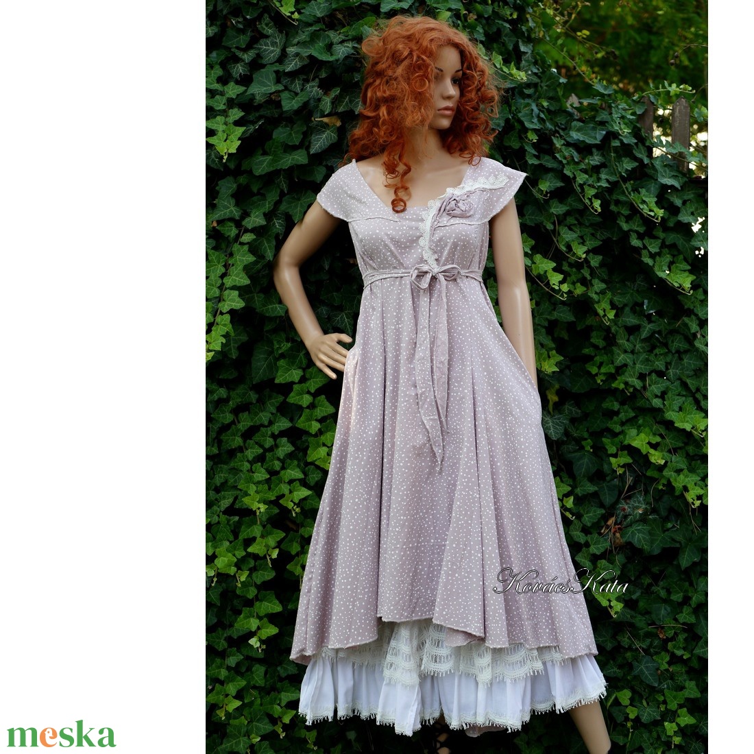 MARY PRINCESSZ - pamutszatén design ruha / mályva pöttyös - ruha & divat - női ruha - ruha - Meska.hu