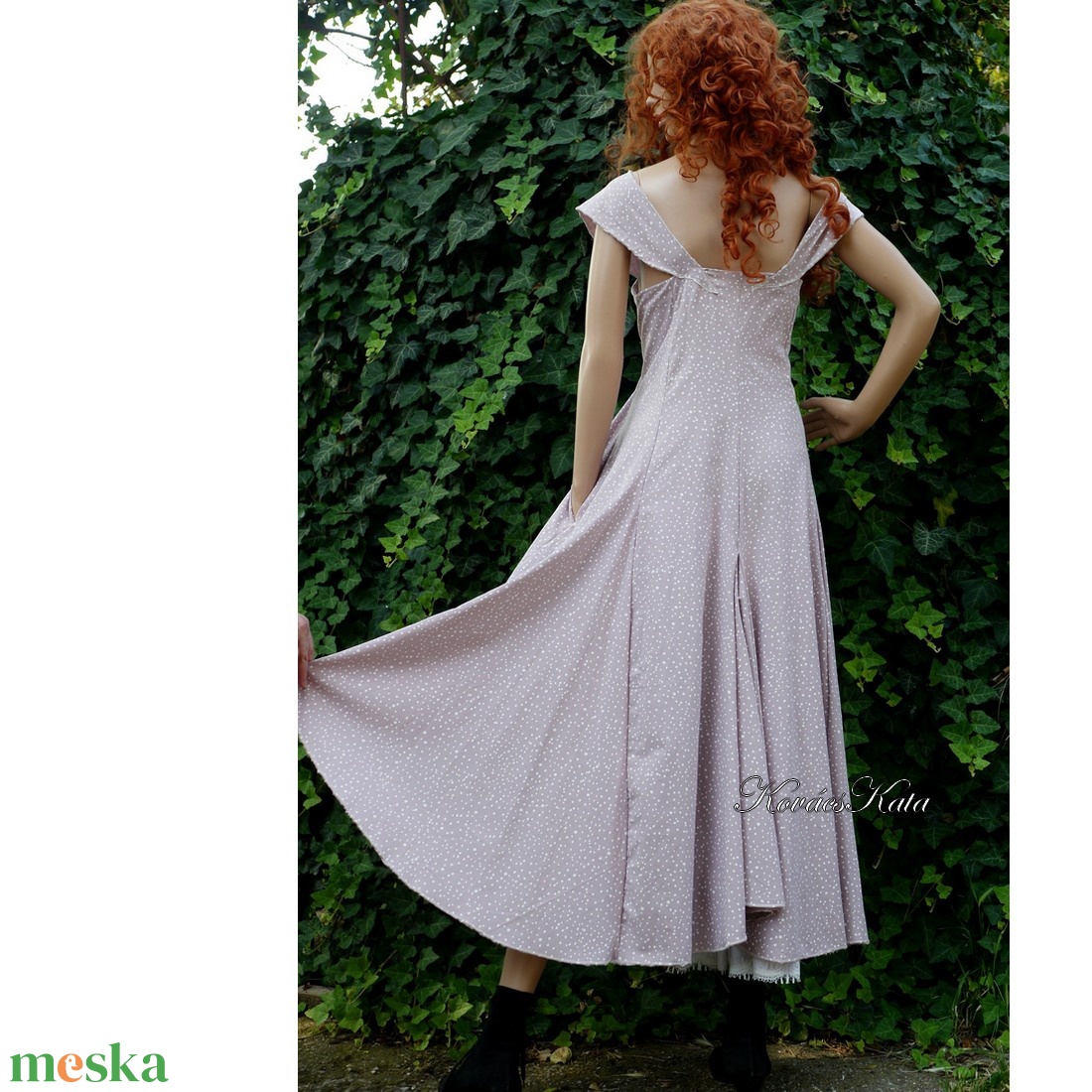 MARY PRINCESSZ - pamutszatén design ruha / mályva pöttyös - ruha & divat - női ruha - ruha - Meska.hu