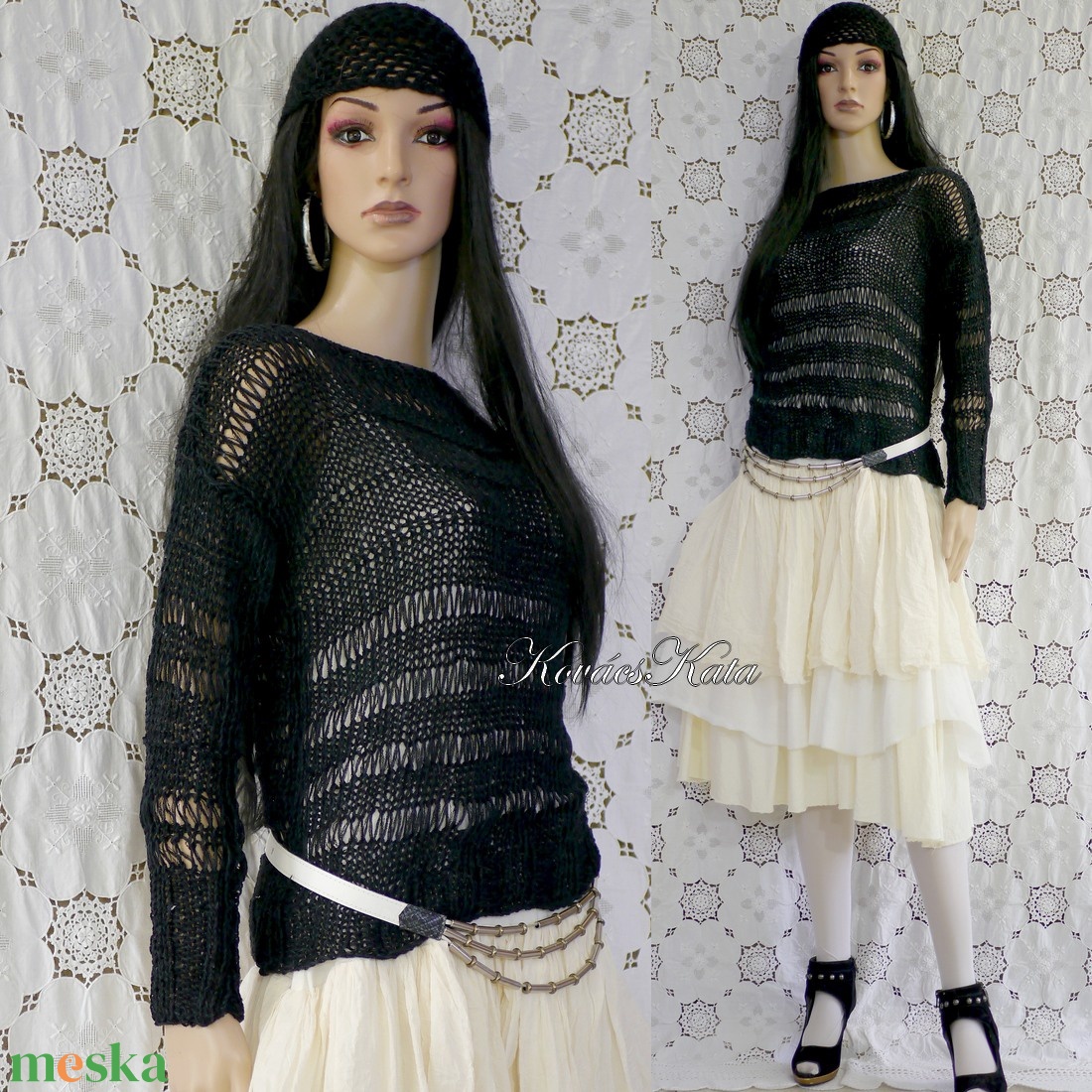 MAKRA - fairy grunge kézzel kötött pamut pulóver / fekete - ruha & divat - női ruha - pulóver - Meska.hu MAKRA - fairy grunge kézzel kötött pamut pulóver / fekete - ruha & divat - női ruha - pulóver - Meska.hu