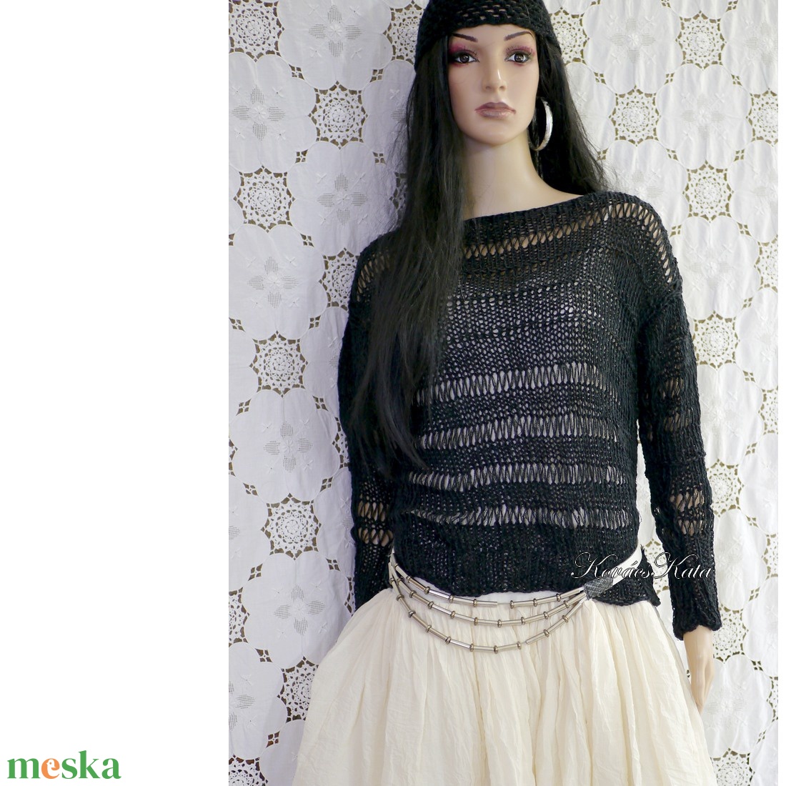 MAKRA - fairy grunge kézzel kötött pamut pulóver / fekete - ruha & divat - női ruha - pulóver - Meska.hu MAKRA - fairy grunge kézzel kötött pamut pulóver / fekete - ruha & divat - női ruha - pulóver - Meska.hu