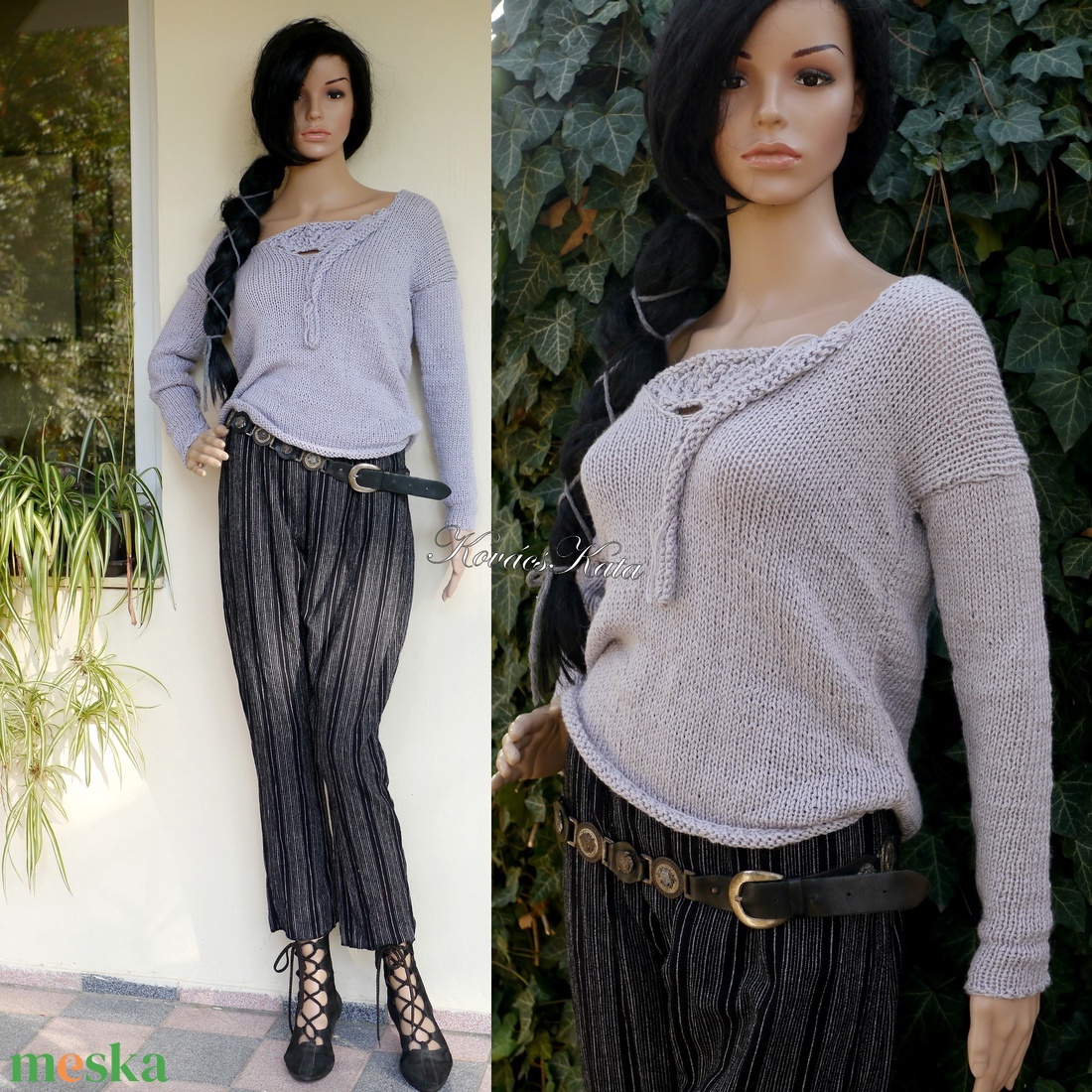 ALBA BabyAlpaca Silk - kézzel kötött exkluzív artsy-design pulóver / silver - ruha & divat - női ruha - pulóver - Meska.hu