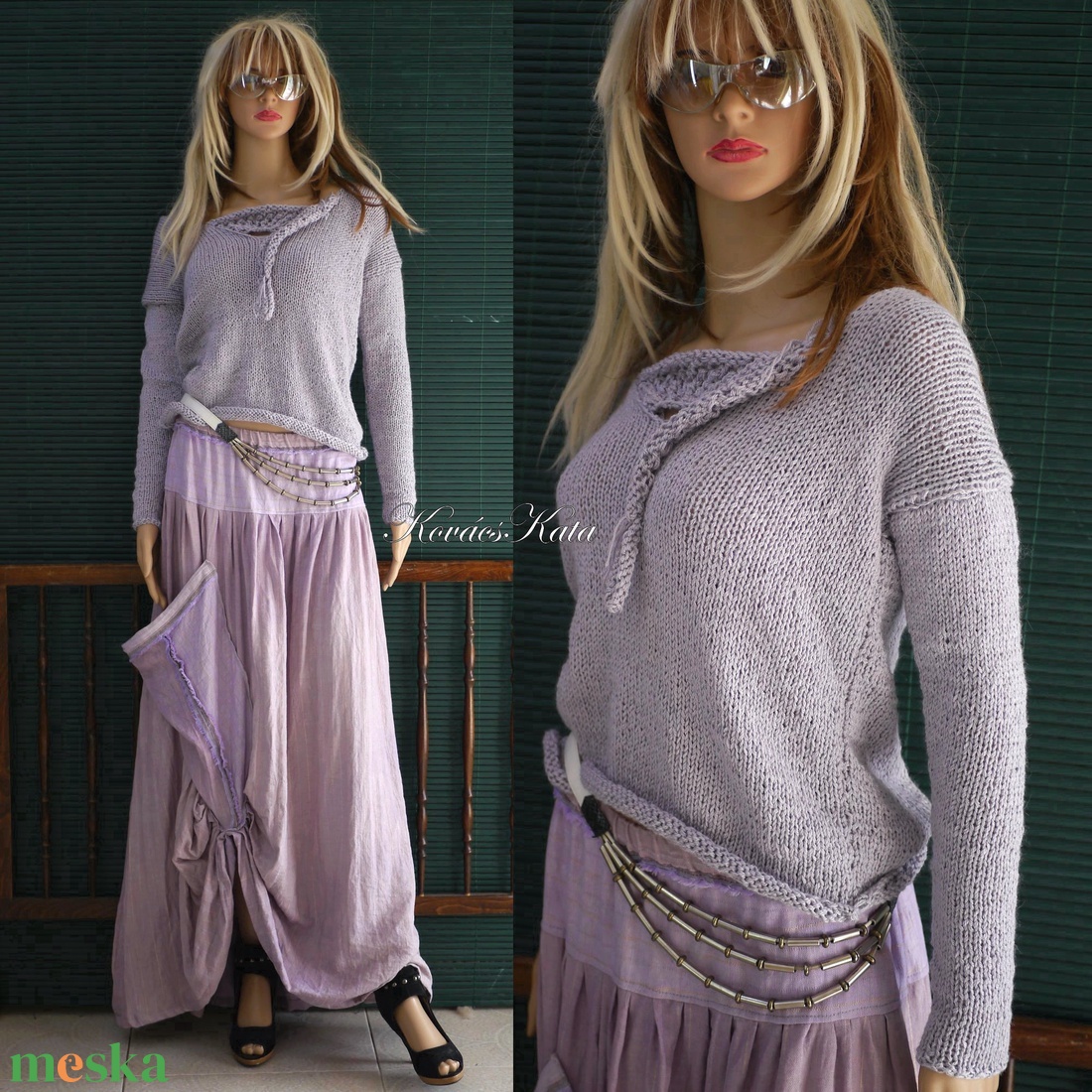 ALBA BabyAlpaca Silk - kézzel kötött exkluzív artsy-design pulóver / silver - ruha & divat - női ruha - pulóver - Meska.hu