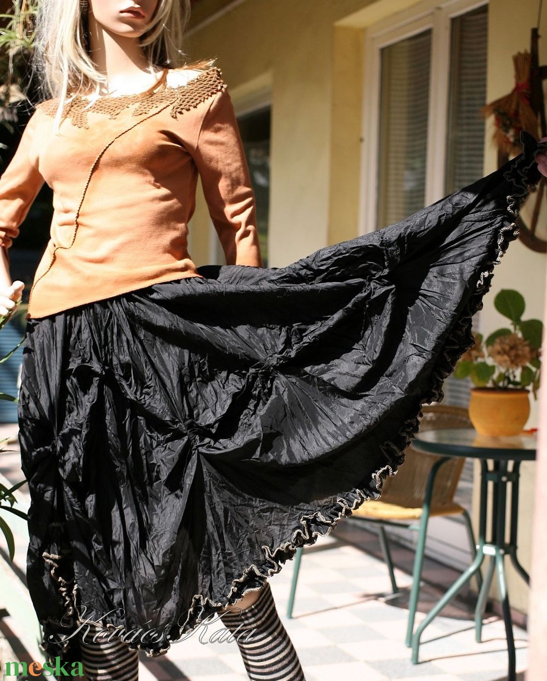 PAMÉLA - bohém raffolt-gyűrt selyemszoknya  - ruha & divat - női ruha - szoknya - Meska.hu