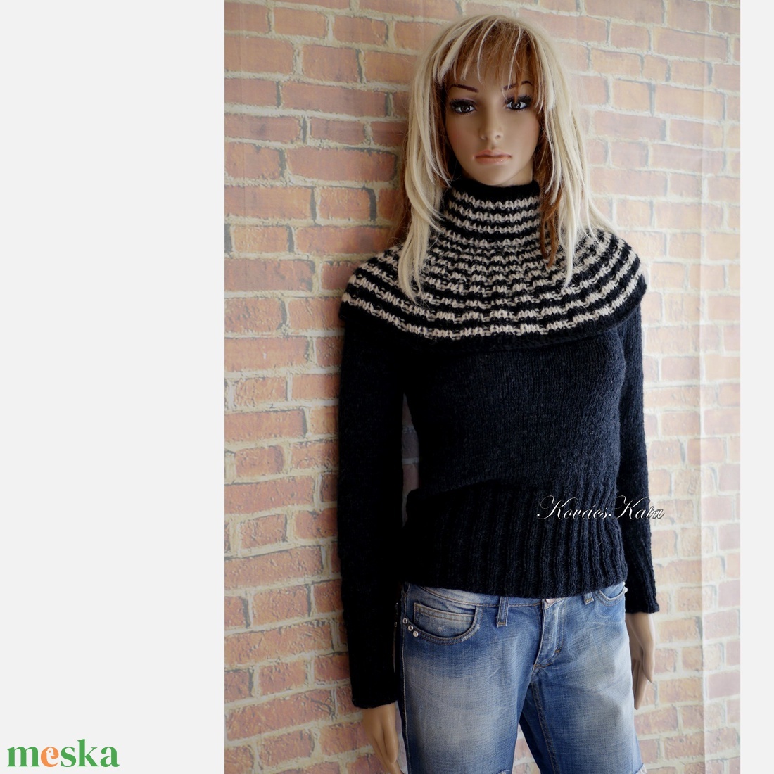  MADONNA ALPAKA-PULCSI  - exkluzív kézzel kötött pulóver / fekete - ruha & divat - női ruha - pulóver & kardigán - Meska.hu