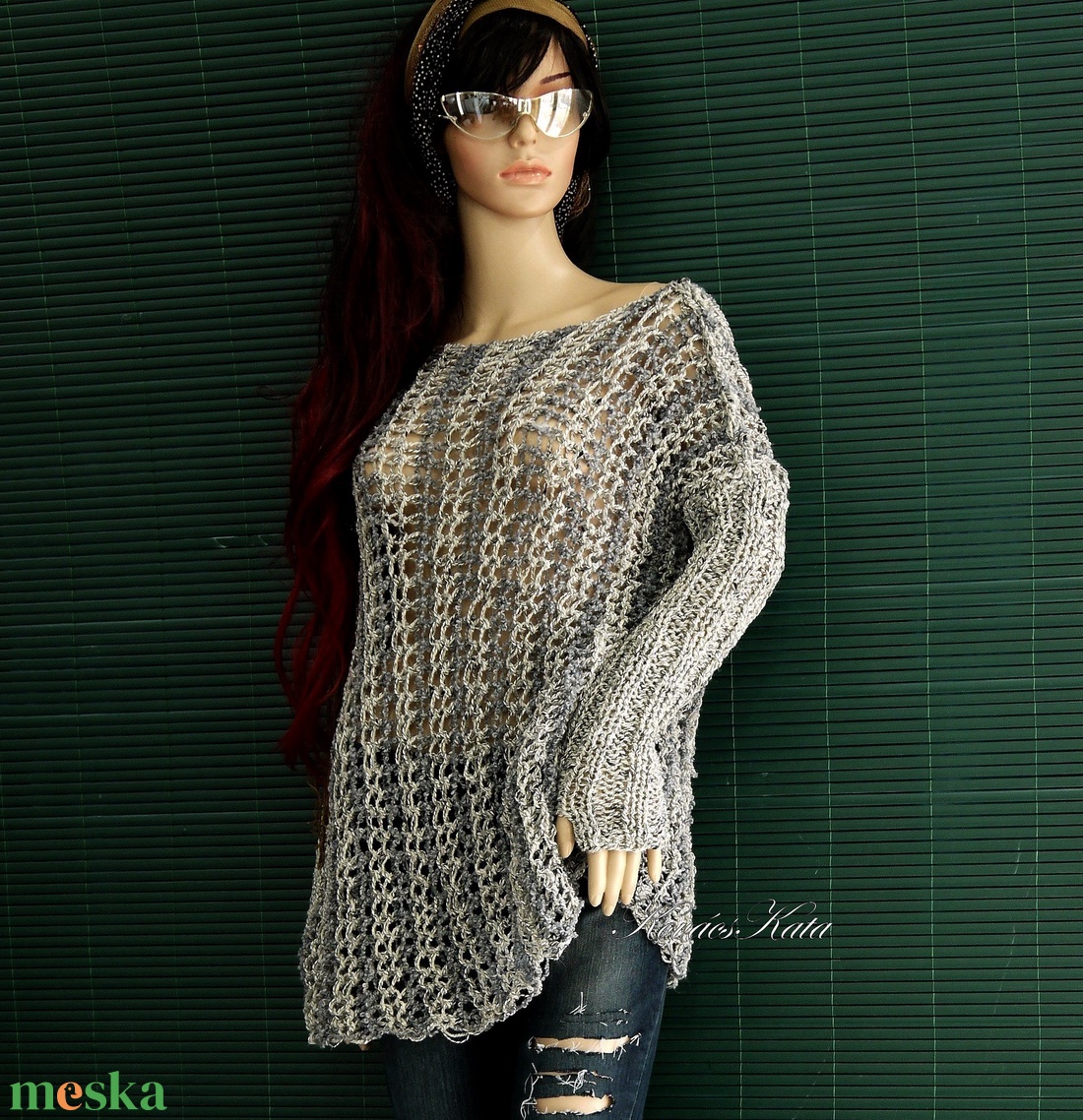 BAGATELL - kézzel kötött bohém loose knit pulóver / csíkos - ruha & divat - női ruha - pulóver - Meska.hu BAGATELL - kézzel kötött bohém loose knit pulóver / csíkos - ruha & divat - női ruha - pulóver - Meska.hu