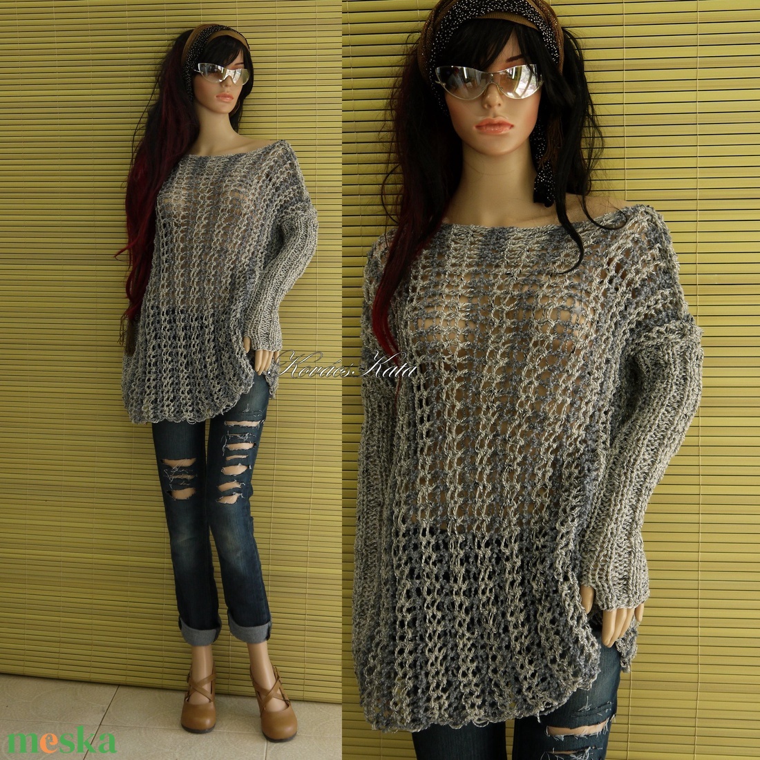 BAGATELL - kézzel kötött bohém loose knit pulóver / csíkos - ruha & divat - női ruha - pulóver - Meska.hu BAGATELL - kézzel kötött bohém loose knit pulóver / csíkos - ruha & divat - női ruha - pulóver - Meska.hu