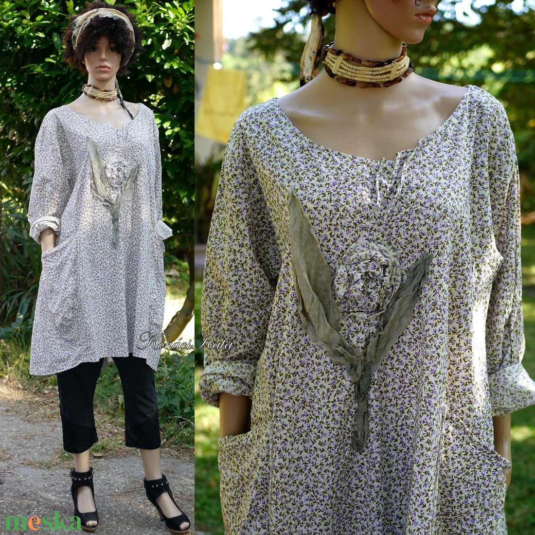 MAILA - artsy design pamutvászon tunika-ruha / kék-virágos - ruha & divat - női ruha - kismamaruha - Meska.hu MAILA - artsy design pamutvászon tunika-ruha / kék-virágos - ruha & divat - női ruha - kismamaruha - Meska.hu