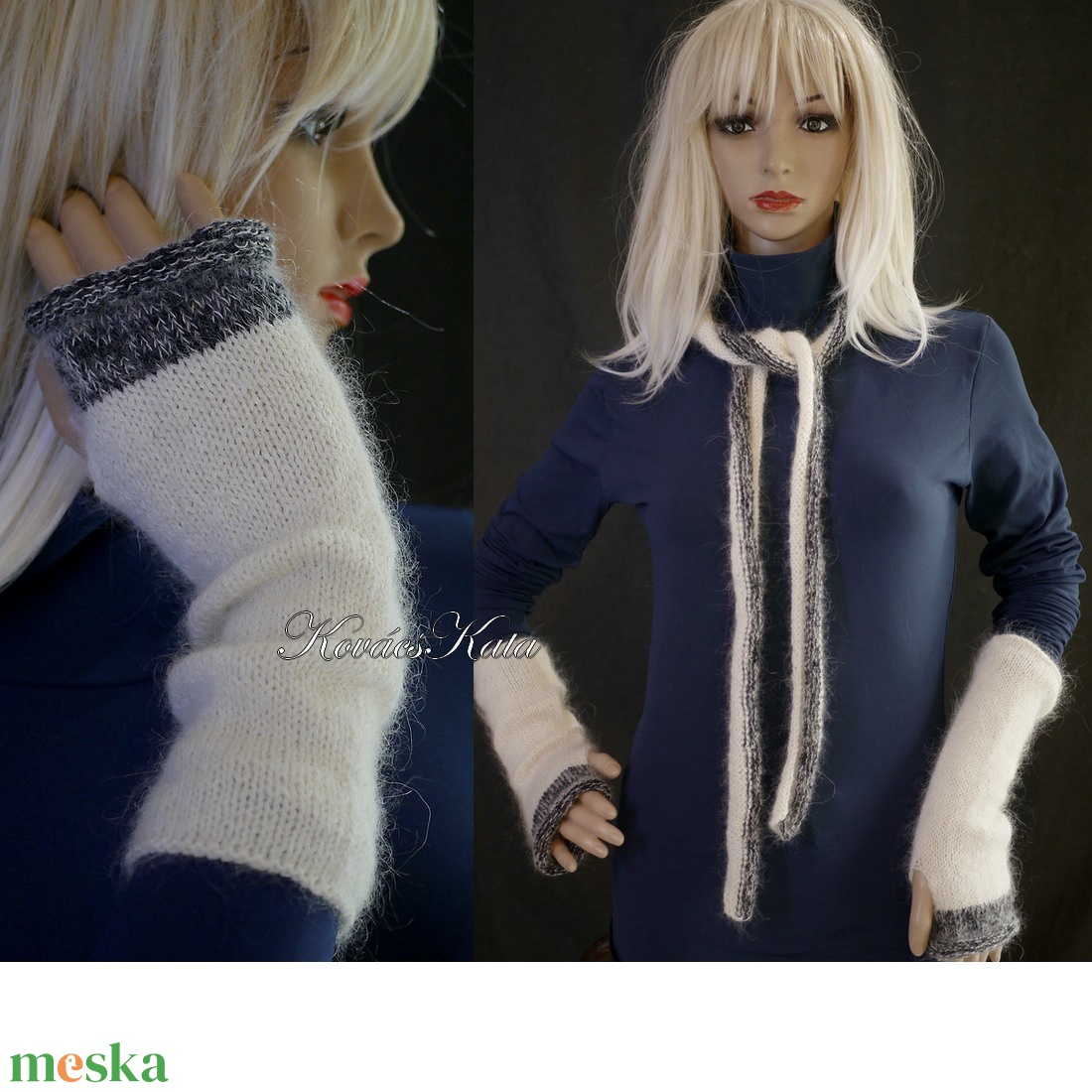 LYRA-SZETT / mistery kid-silk - exkluzív kézzel kötött kesztyűszár kukac-sállal / ivory + kék - ruha & divat - sál, sapka, kendő - kesztyű - Meska.hu LYRA-SZETT / mistery kid-silk - exkluzív kézzel kötött kesztyűszár kukac-sállal / ivory + kék - ruha & divat - sál, sapka, kendő - kesztyű - Meska.hu