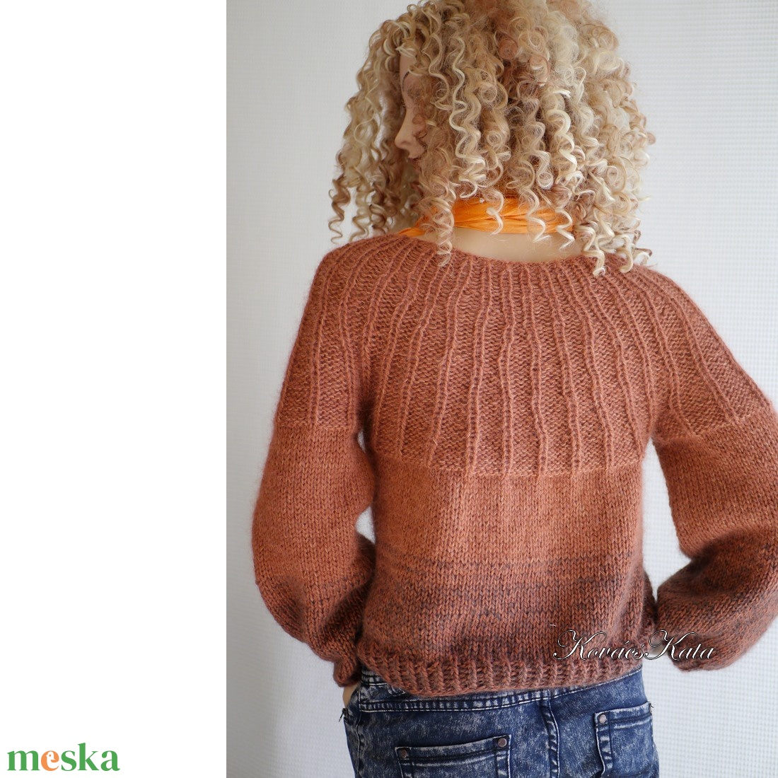 FANNI / rozsdás - exkluzív kézzel kötött finom merinó-angora + silkmohair pulóver - ruha & divat - női ruha - pulóver - Meska.hu