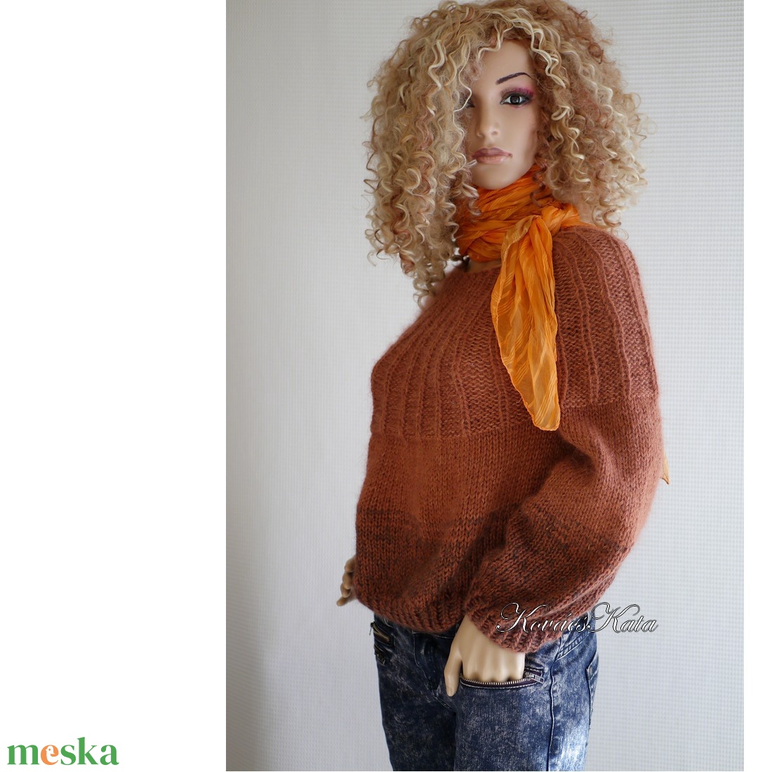 FANNI / rozsdás - exkluzív kézzel kötött finom merinó-angora + silkmohair pulóver - ruha & divat - női ruha - pulóver - Meska.hu