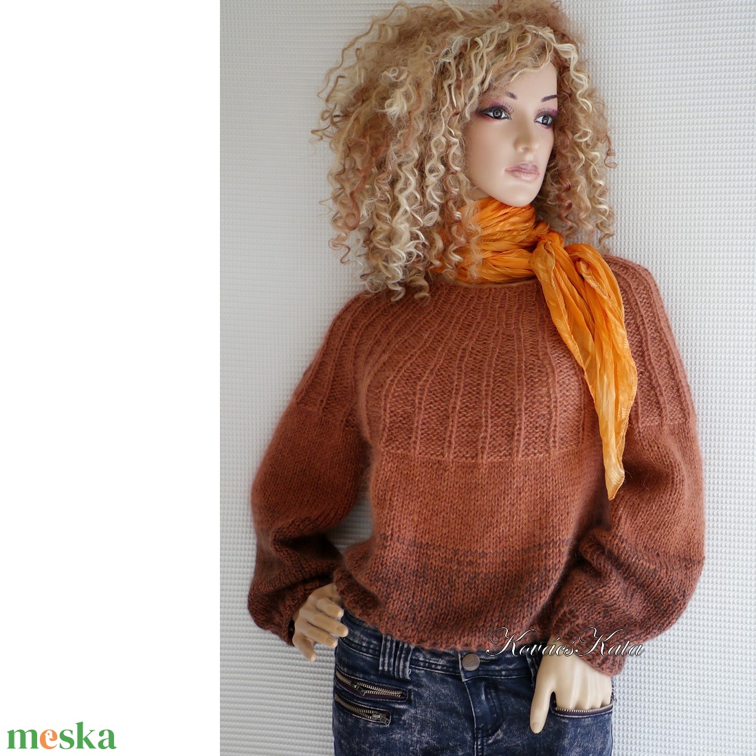 FANNI / rozsdás - exkluzív kézzel kötött finom merinó-angora + silkmohair pulóver - ruha & divat - női ruha - pulóver - Meska.hu