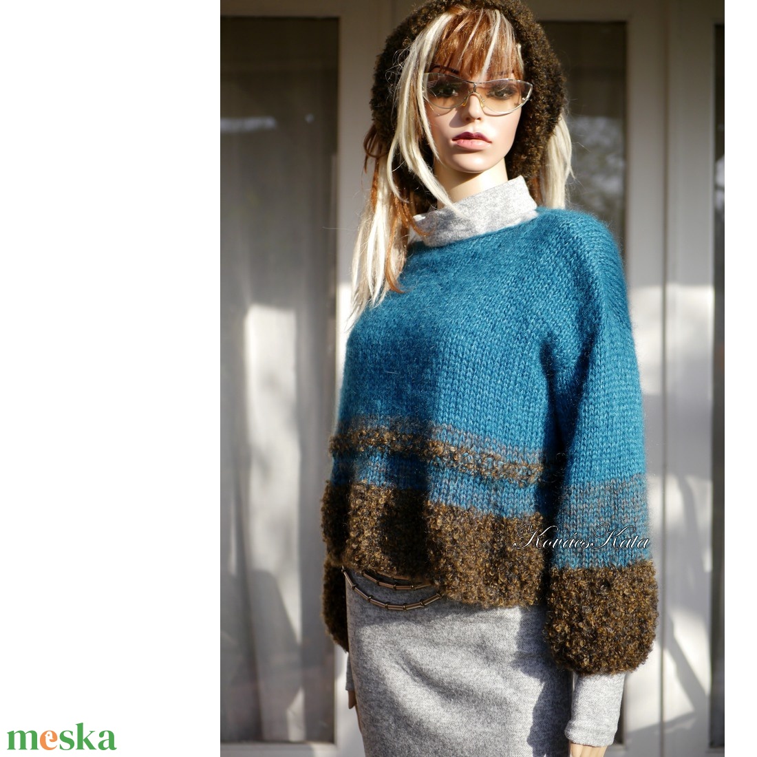 IVETT / kasmír - exkluzív kézzel kötött VIP merinó-kasmír silk-mohair pulóver / petrol-keki - ruha & divat - női ruha - pulóver - Meska.hu