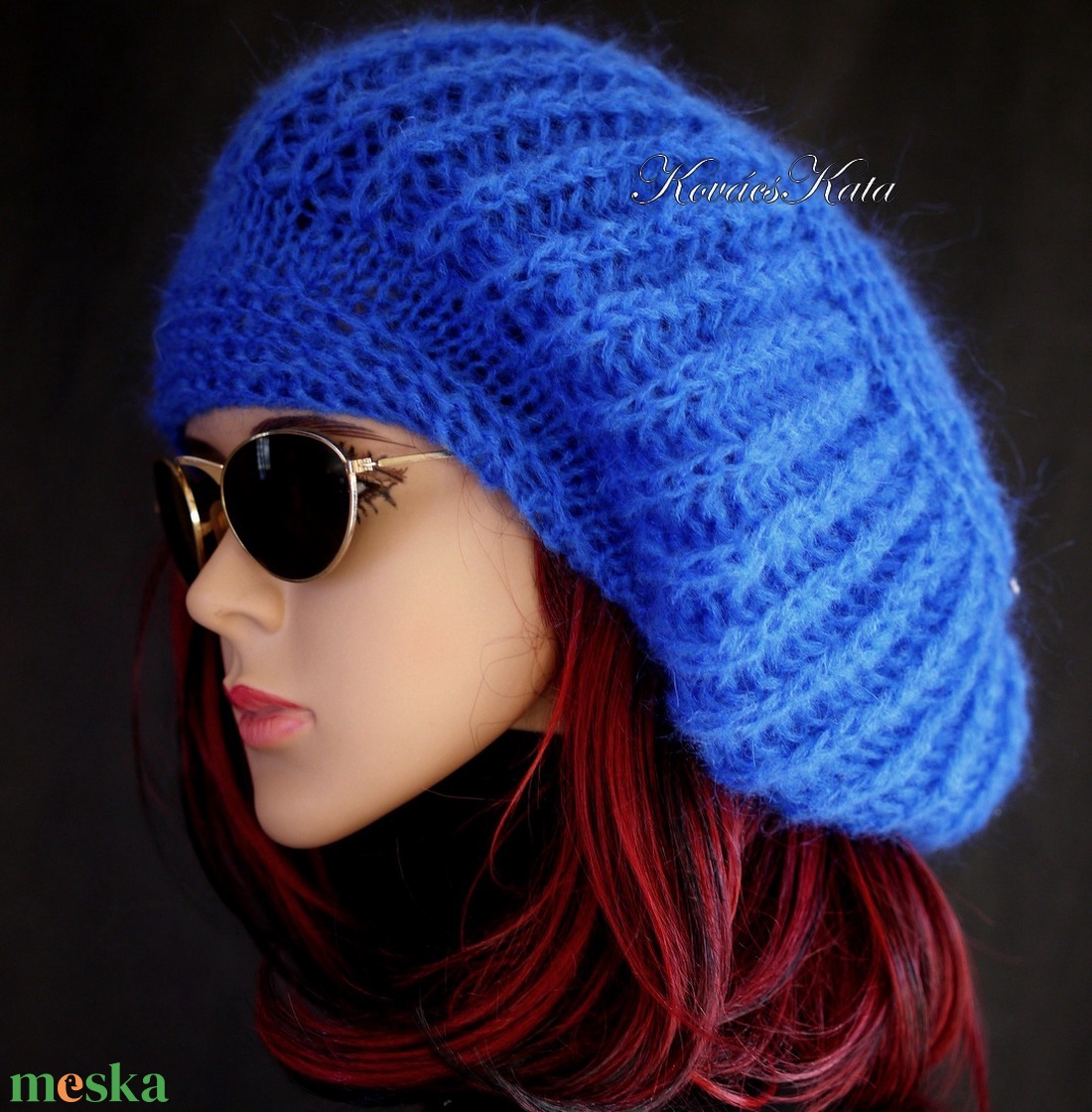 BORBÁLA / royal - exkluzív kézzel kötött kidsilk mohair gomba sapka, barett - ruha & divat - sál, sapka, kendő - sapka - Meska.hu BORBÁLA / royal - exkluzív kézzel kötött kidsilk mohair gomba sapka, barett - ruha & divat - sál, sapka, kendő - sapka - Meska.hu