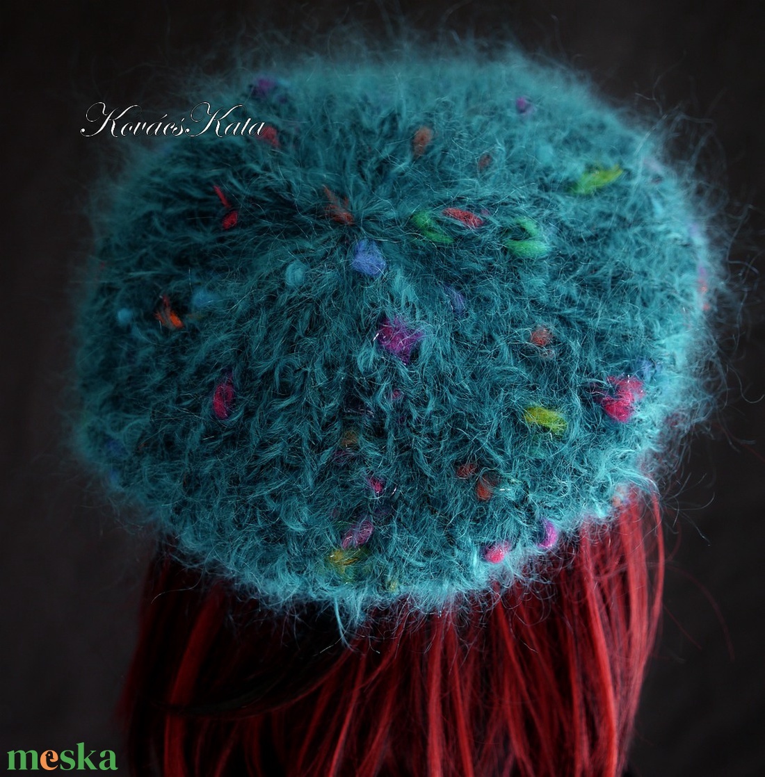 DORA / ricordó - extravagáns kézzel kötött chunky mohair gomba sapka, barett  - ruha & divat - sál, sapka, kendő - sapka - Meska.hu
